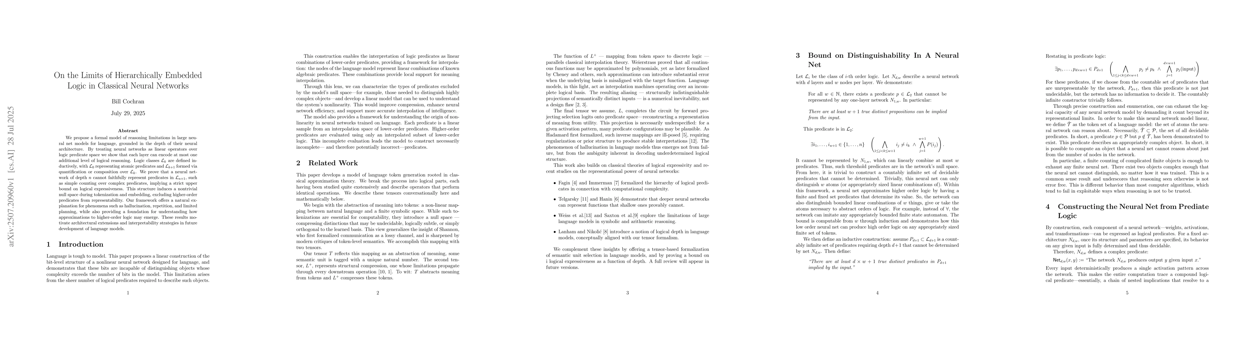 Thumbnail for On the Limits of Hierarchically Embedded Logic in Classical Neural
  Networks