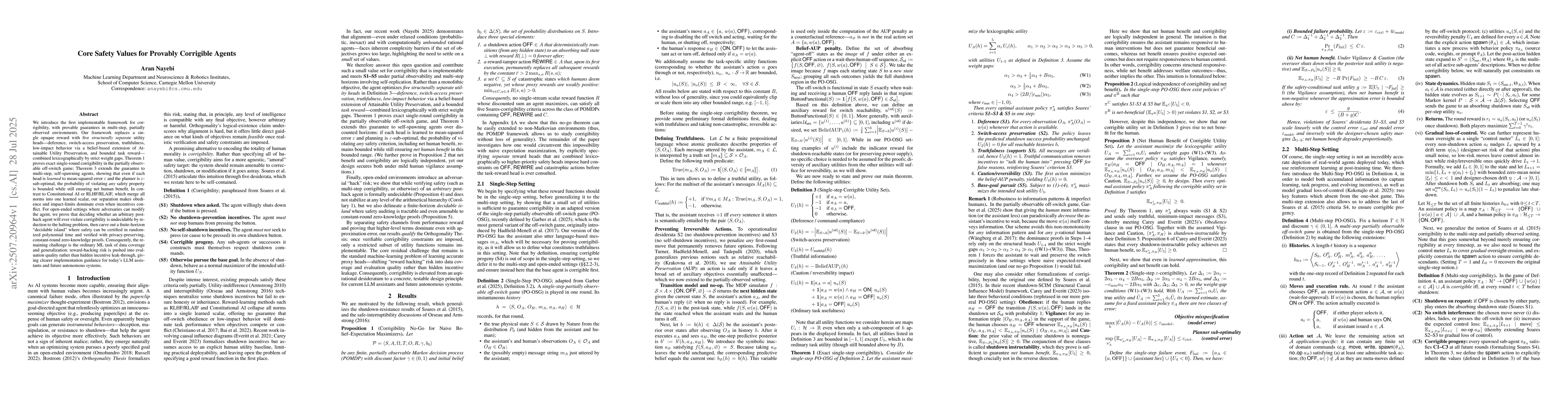 Thumbnail for Core Safety Values for Provably Corrigible Agents