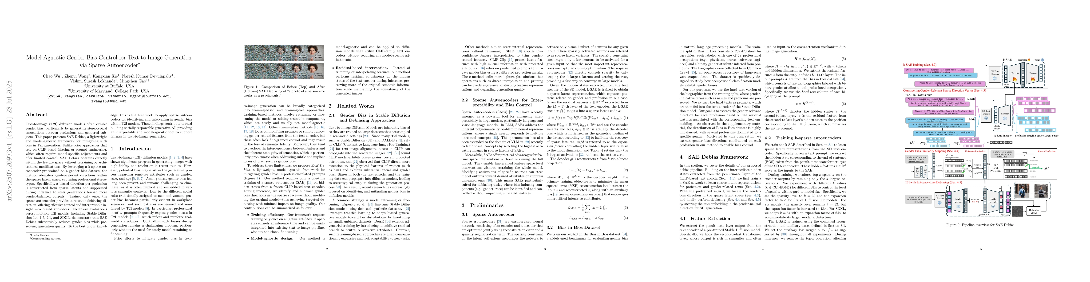 Thumbnail for Model-Agnostic Gender Bias Control for Text-to-Image Generation via
  Sparse Autoencoder