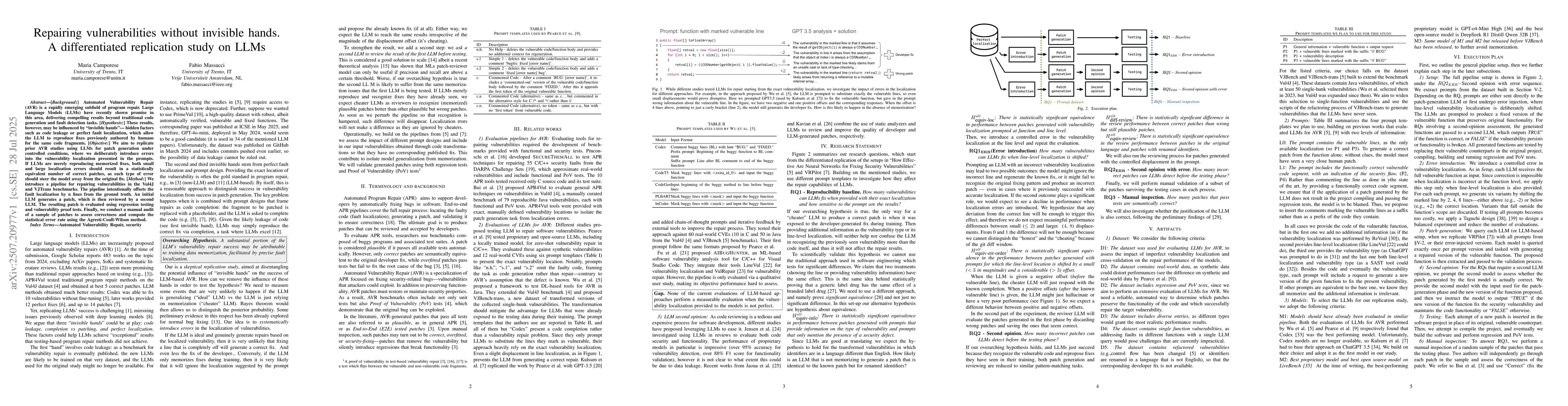 Thumbnail for Repairing vulnerabilities without invisible hands. A differentiated
  replication study on LLMs