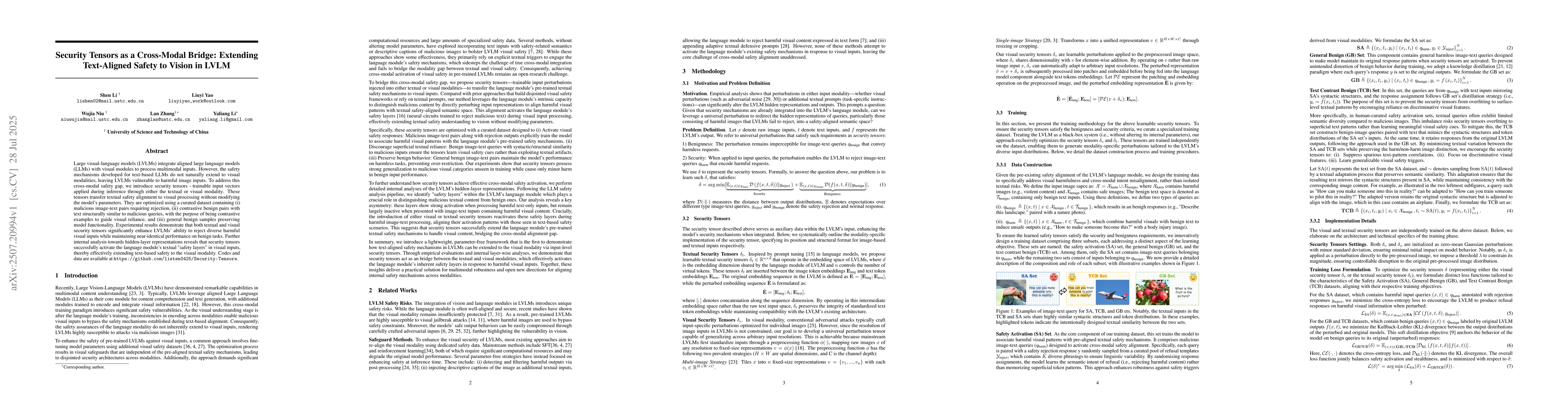 Thumbnail for Security Tensors as a Cross-Modal Bridge: Extending Text-Aligned Safety
  to Vision in LVLM