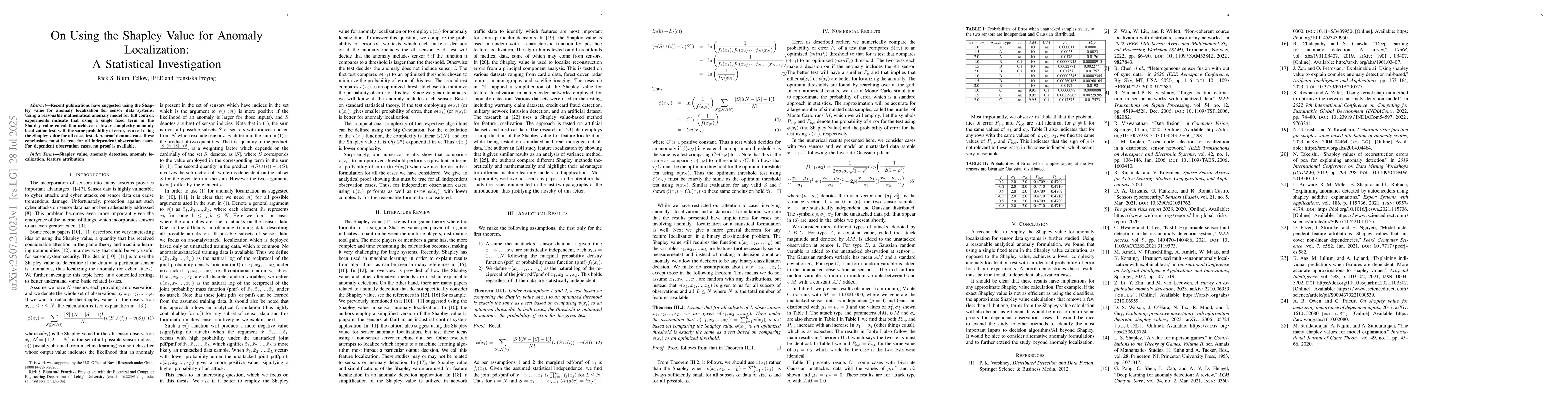 Thumbnail for On Using the Shapley Value for Anomaly Localization: A Statistical
  Investigation