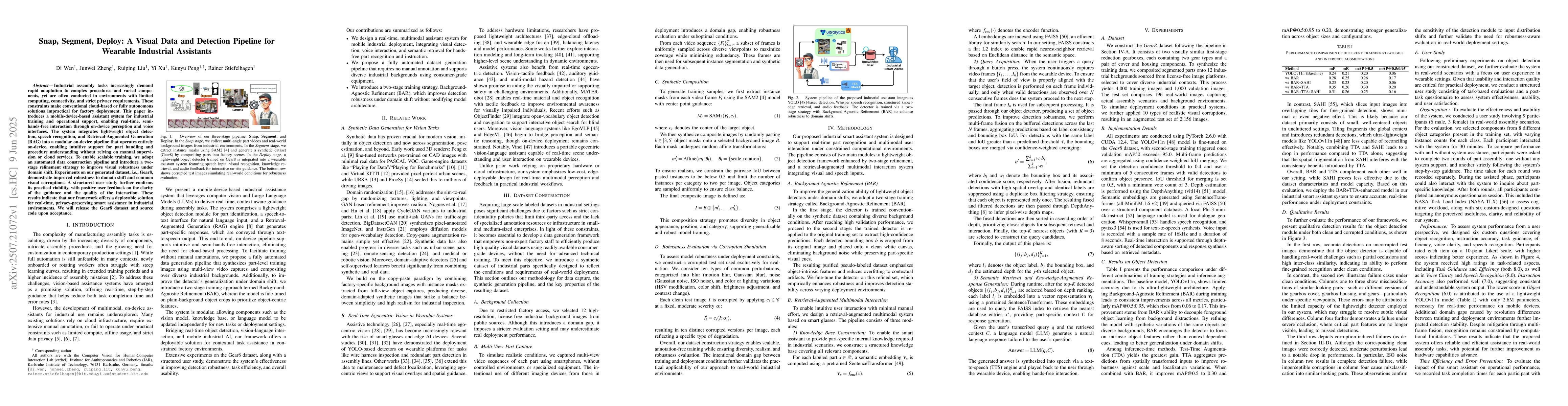 Thumbnail for Snap, Segment, Deploy: A Visual Data and Detection Pipeline for Wearable
  Industrial Assistants