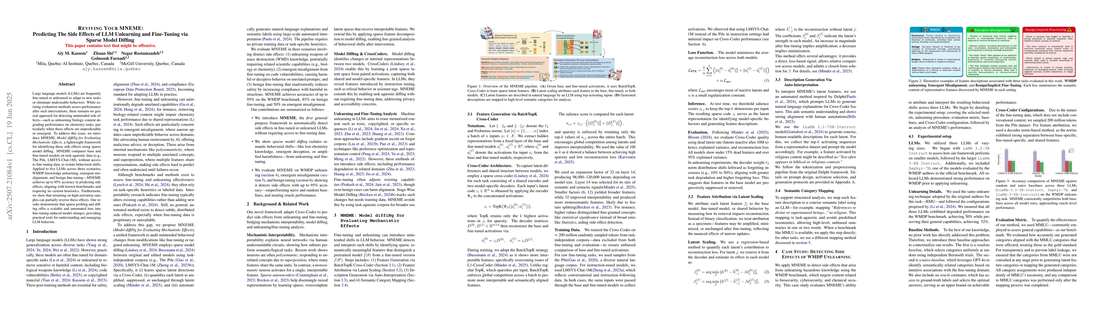 Thumbnail for Reviving Your MNEME: Predicting The Side Effects of LLM Unlearning and
  Fine-Tuning via Sparse Model Diffing