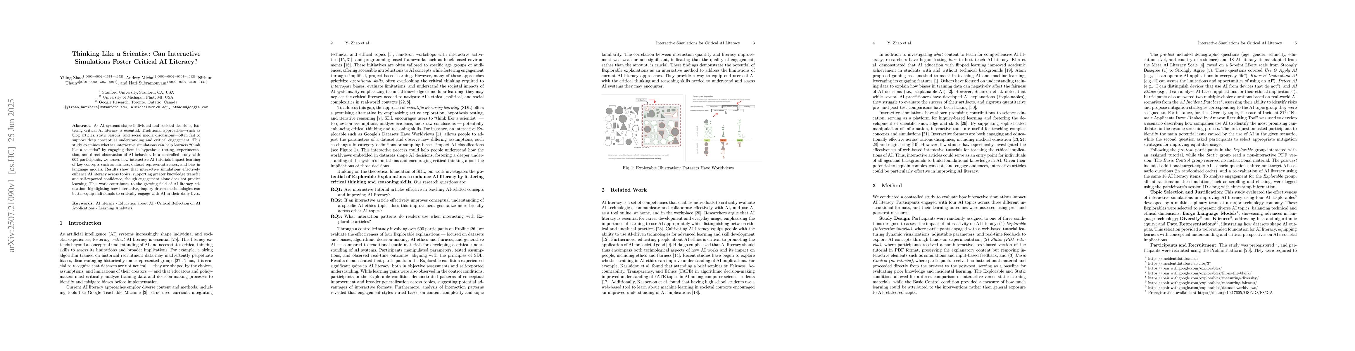 Thumbnail for Thinking Like a Scientist: Can Interactive Simulations Foster Critical
  AI Literacy?