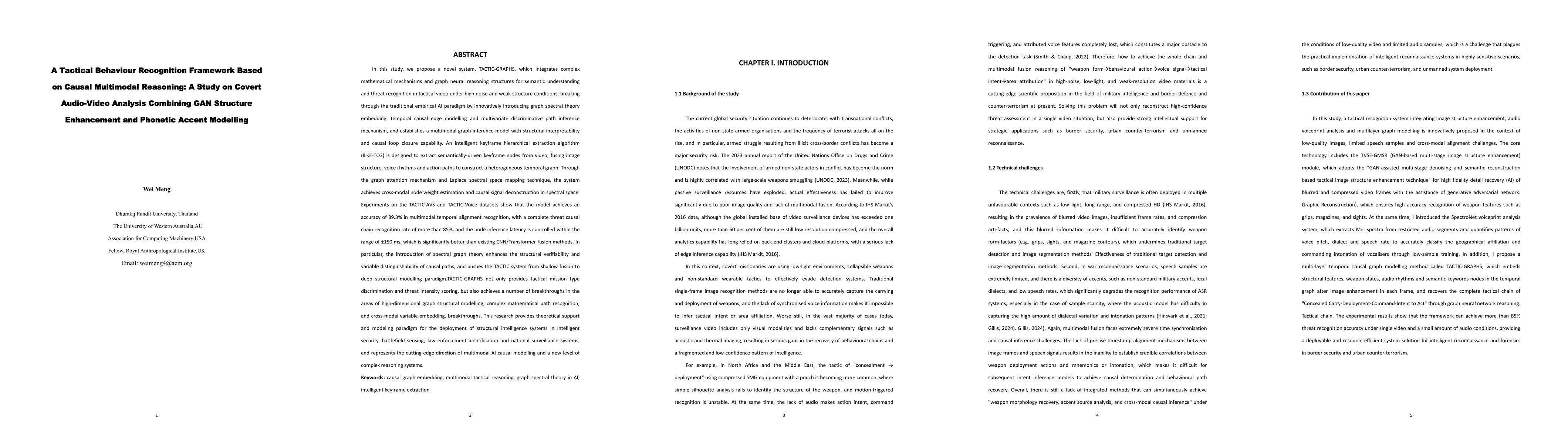 Thumbnail for A Tactical Behaviour Recognition Framework Based on Causal Multimodal
  Reasoning: A Study on Covert Audio-Video Analysis Combining GAN Structure
  Enhancement and Phonetic Accent Modelling