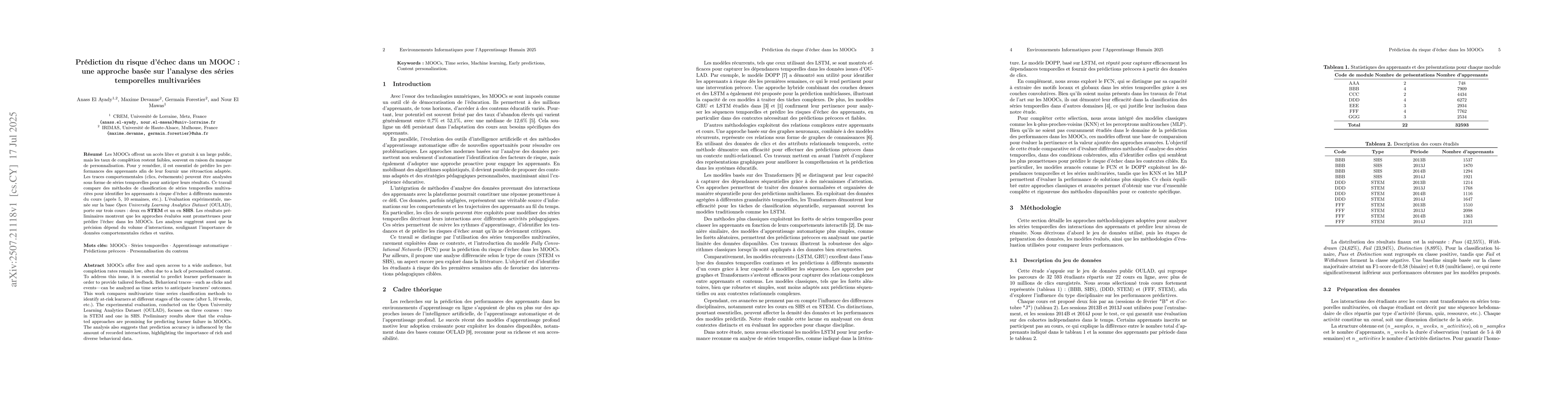 Thumbnail for Failure Risk Prediction in a MOOC: A Multivariate Time Series Analysis
  Approach