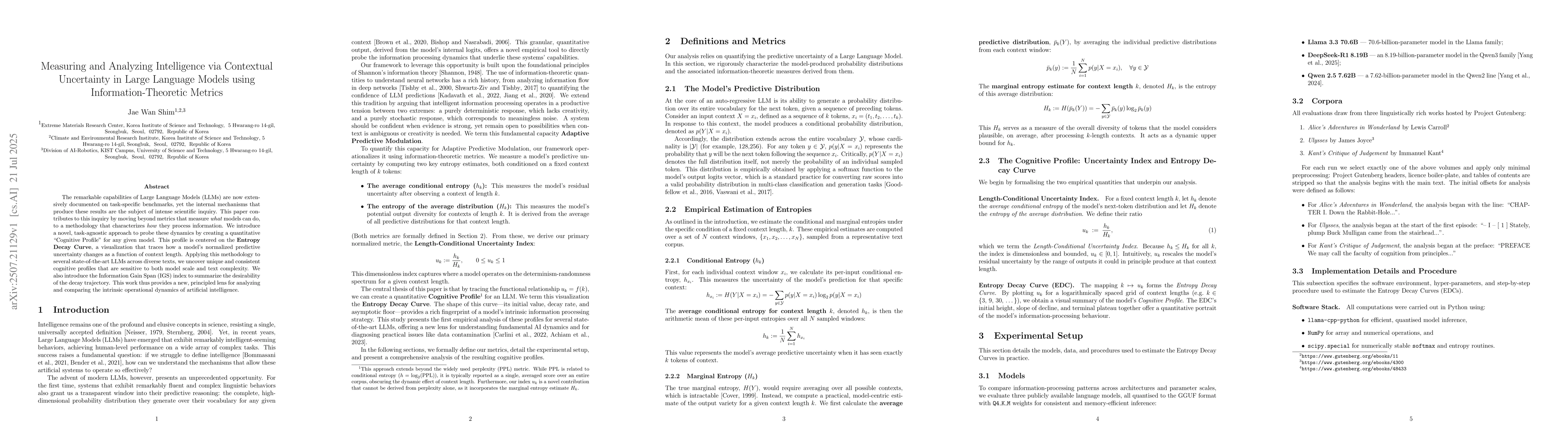 Thumbnail for Measuring and Analyzing Intelligence via Contextual Uncertainty in Large
  Language Models using Information-Theoretic Metrics
