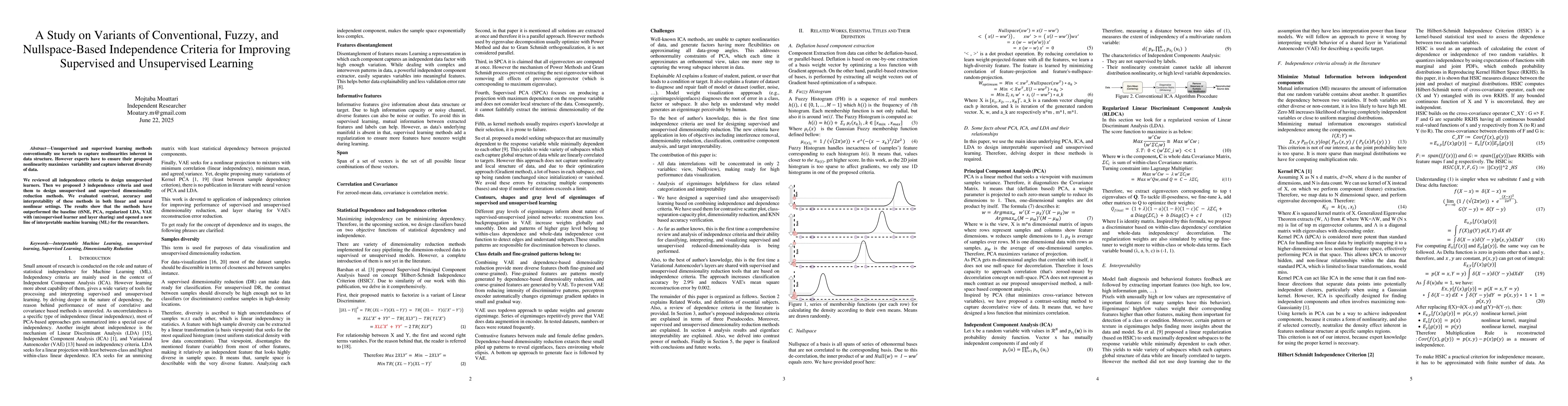 Thumbnail for A Study on Variants of Conventional, Fuzzy, and Nullspace-Based
  Independence Criteria for Improving Supervised and Unsupervised Learning
