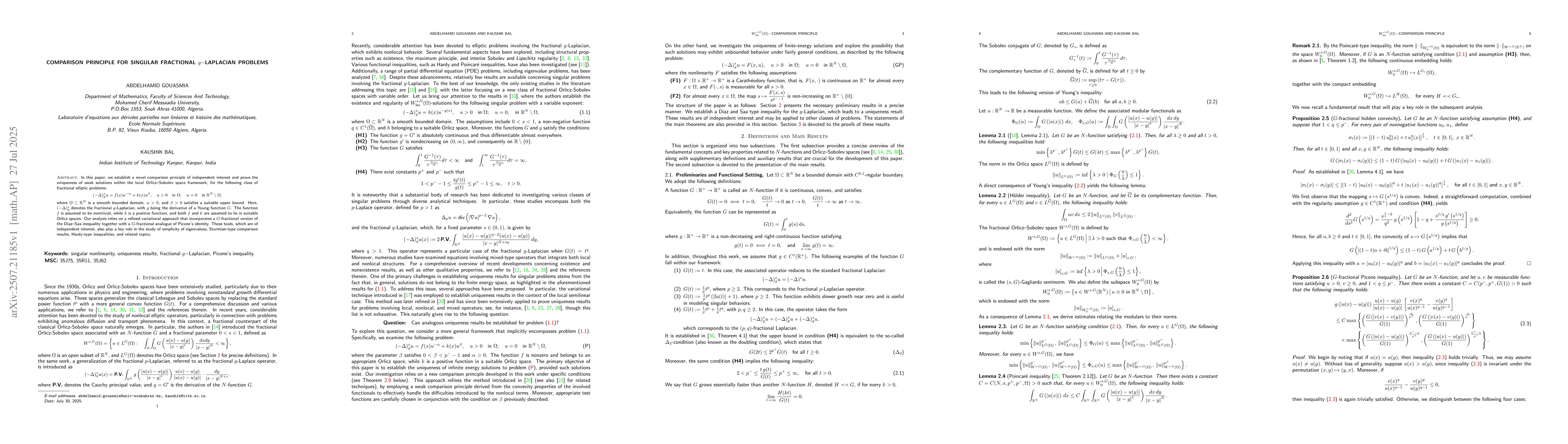 Thumbnail for Comparison principle for Singular Fractional $ g- $Laplacian Problems