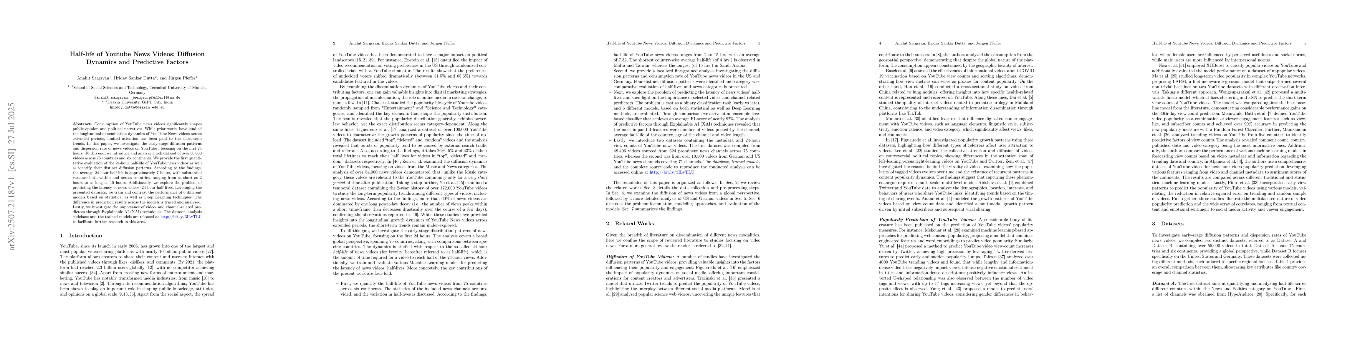 Thumbnail for Half-life of Youtube News Videos: Diffusion Dynamics and Predictive
  Factors