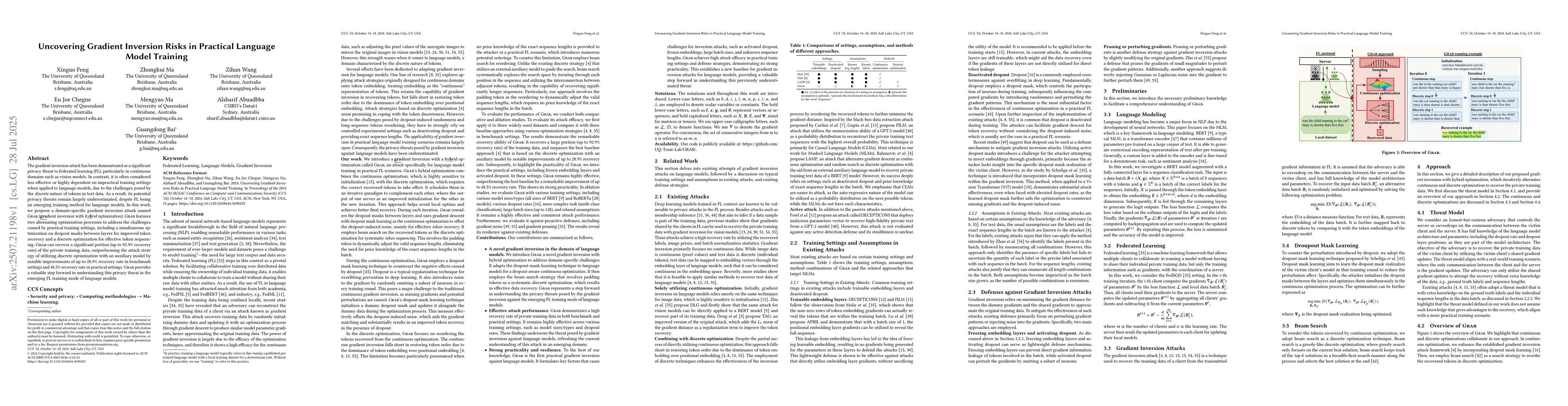 Thumbnail for Uncovering Gradient Inversion Risks in Practical Language Model Training