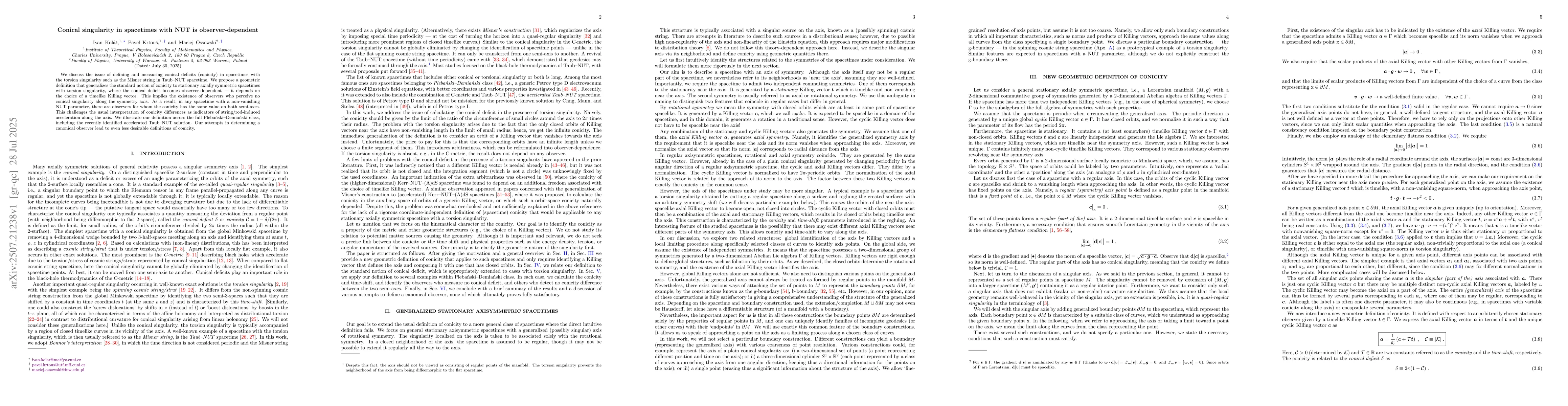 Thumbnail for Conical singularity in spacetimes with NUT is observer-dependent