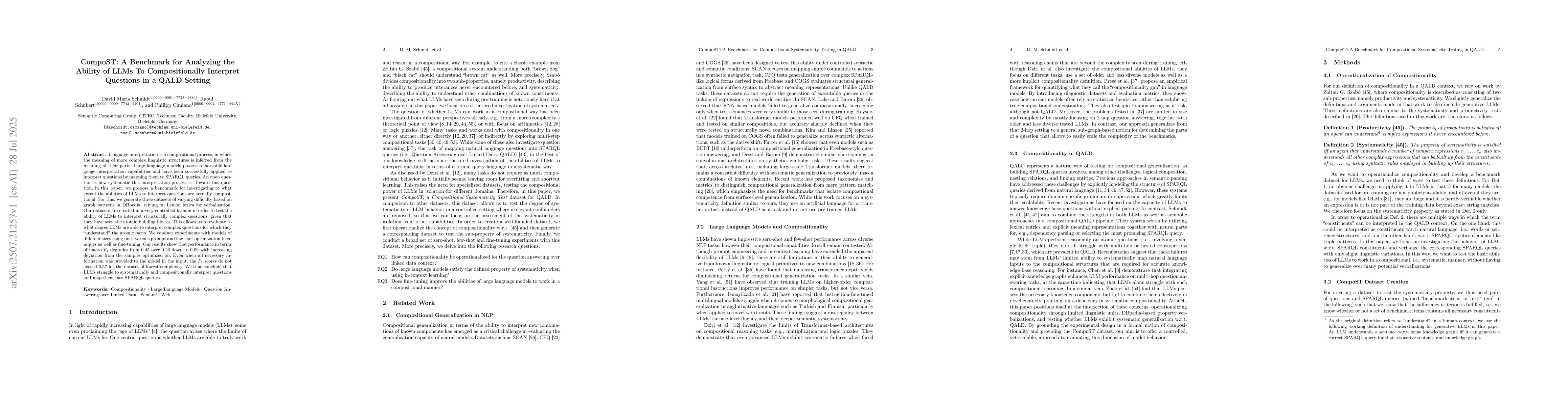 Thumbnail for CompoST: A Benchmark for Analyzing the Ability of LLMs To
  Compositionally Interpret Questions in a QALD Setting