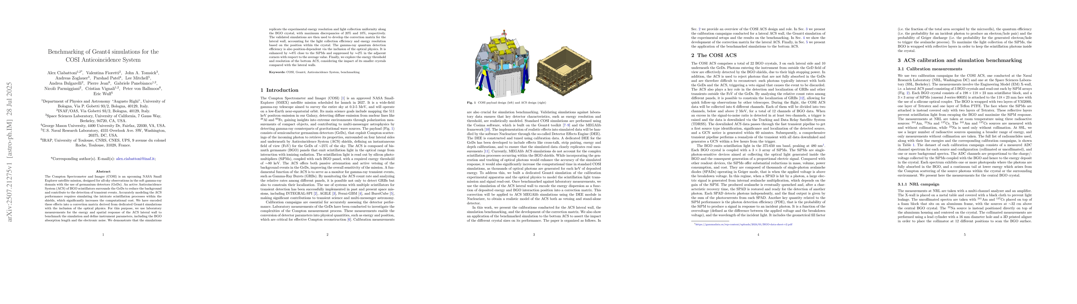 Thumbnail for Benchmarking of Geant4 simulations for the COSI Anticoincidence System