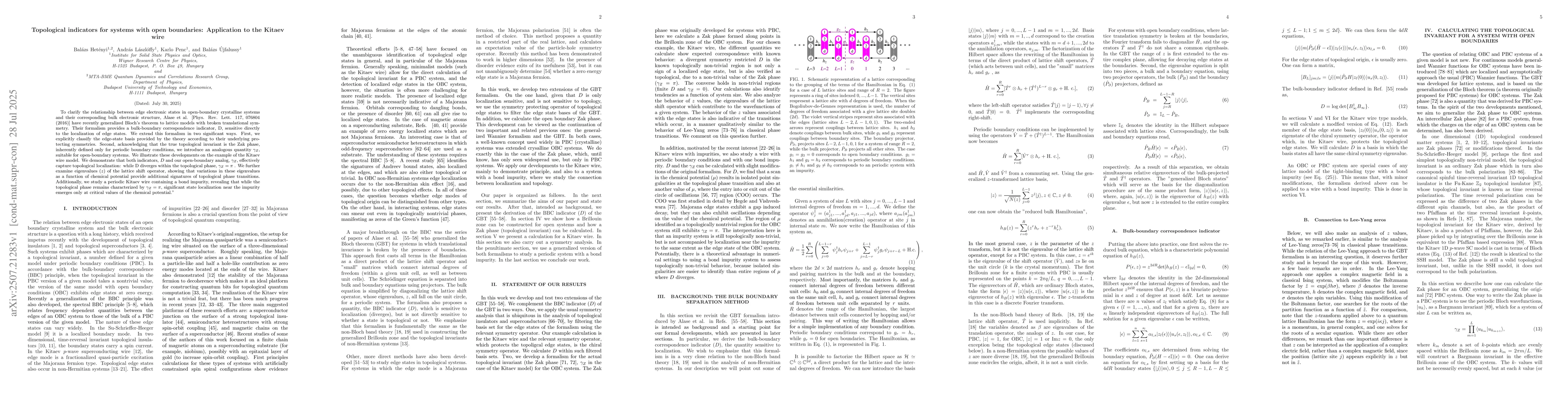 Thumbnail for Topological indicators for systems with open boundaries: Application to
  the Kitaev wire