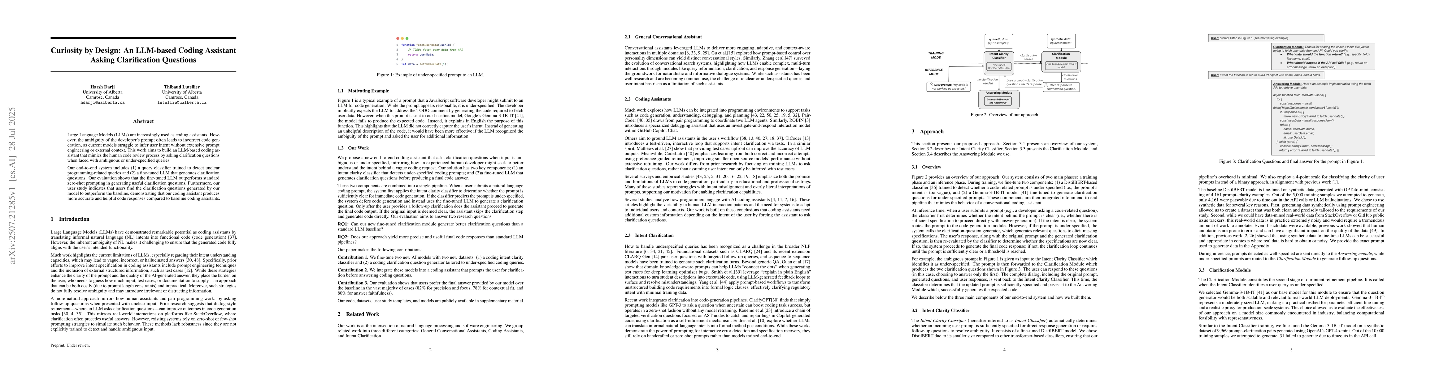 Thumbnail for Curiosity by Design: An LLM-based Coding Assistant Asking Clarification
  Questions