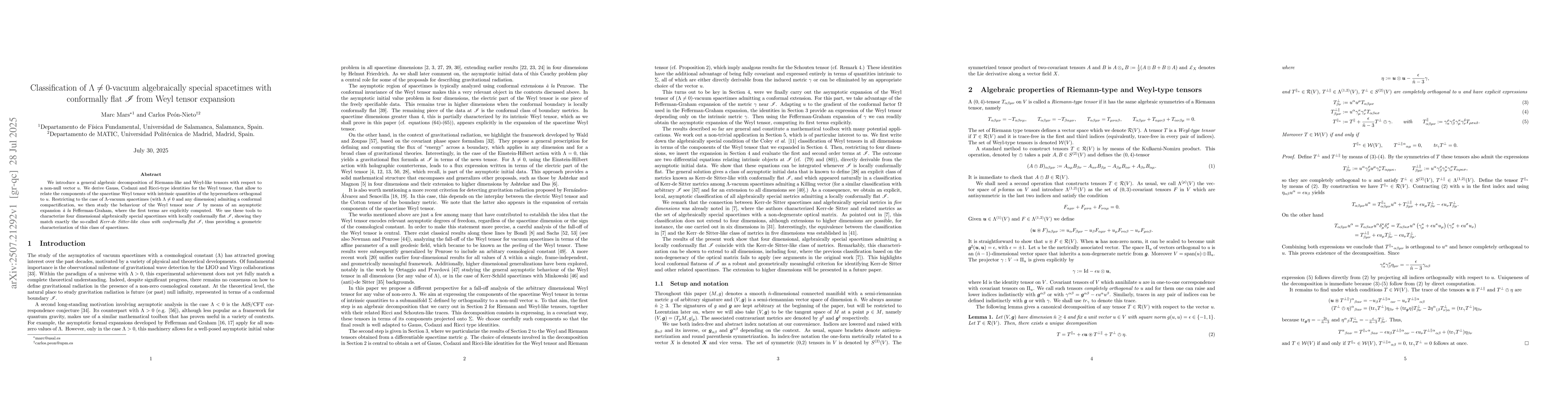 Thumbnail for Classification of $Λ\neq 0$-vacuum algebraically special
  spacetimes with conformally flat $\mathscr I$ from Weyl tensor expansion
