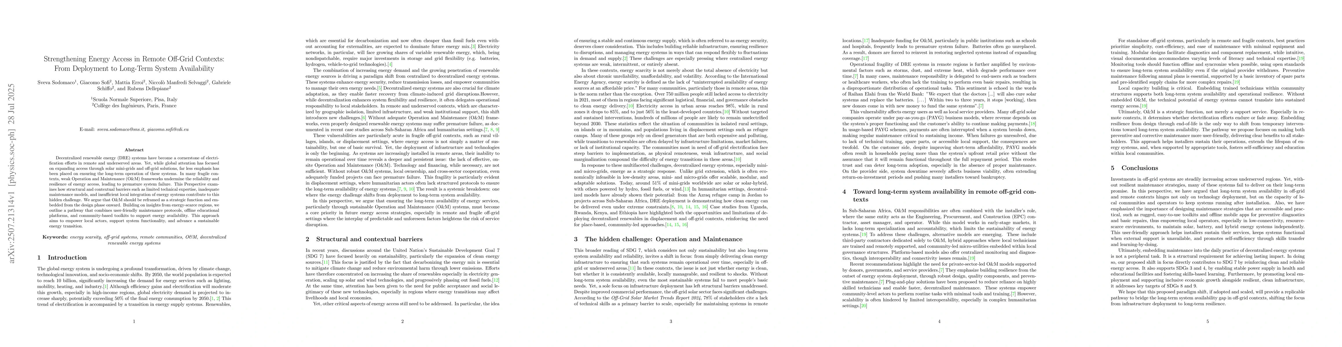 Thumbnail for Strengthening Energy Access in Remote Off-Grid Contexts: From Deployment
  to Long-Term System Availability