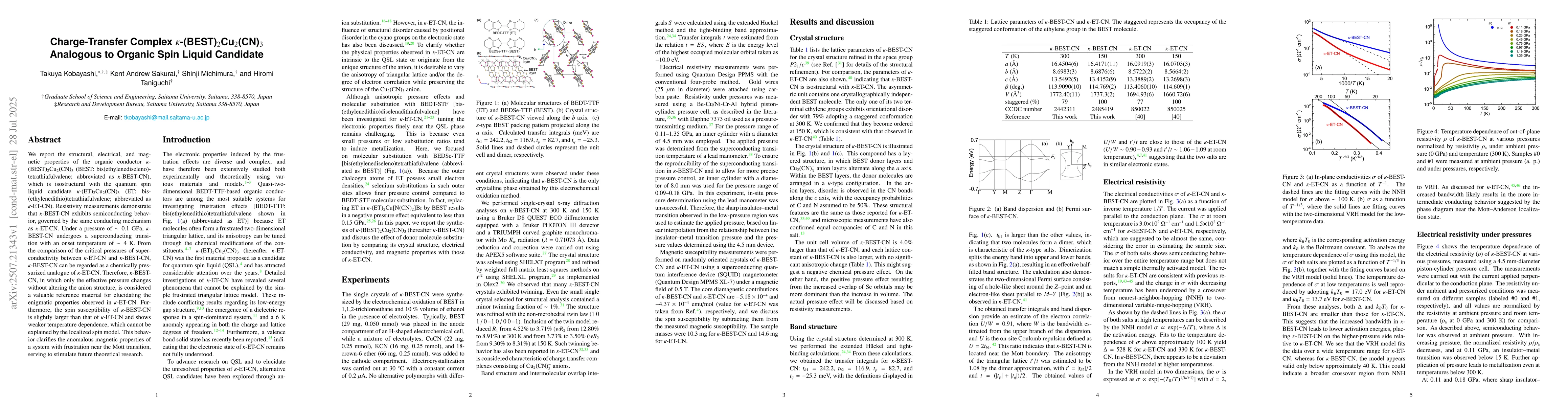 Thumbnail for Charge-Transfer Complex $κ$-(BEST)$_2$Cu$_2$(CN)$_3$ Analogous to
  Organic Spin Liquid Candidate