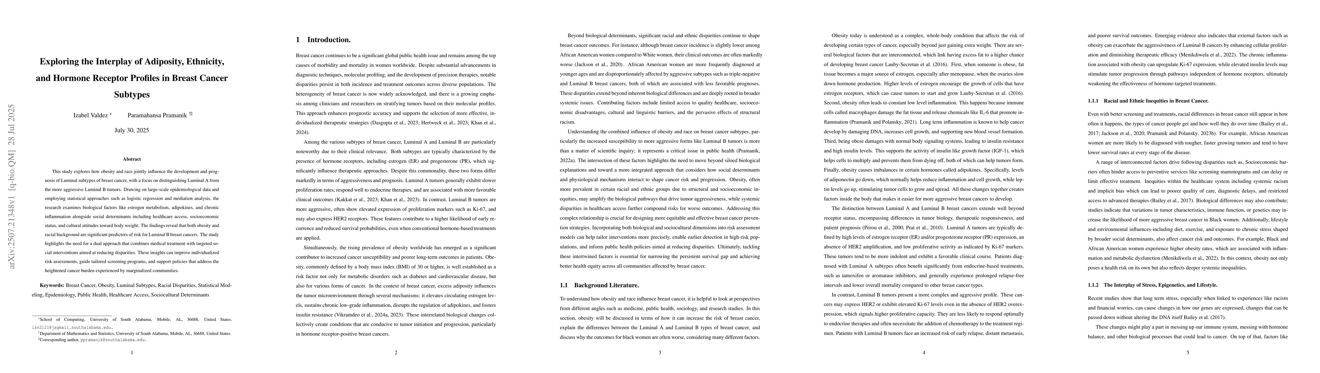Thumbnail for Exploring the Interplay of Adiposity, Ethnicity, and Hormone Receptor
  Profiles in Breast Cancer Subtypes