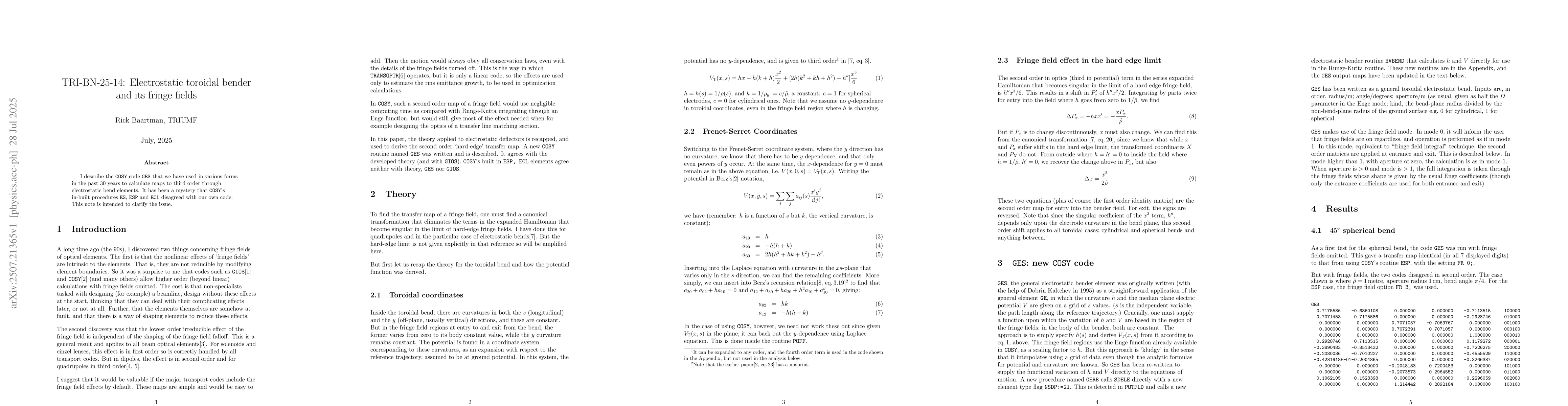 Thumbnail for Electrostatic toroidal bender and its fringe fields