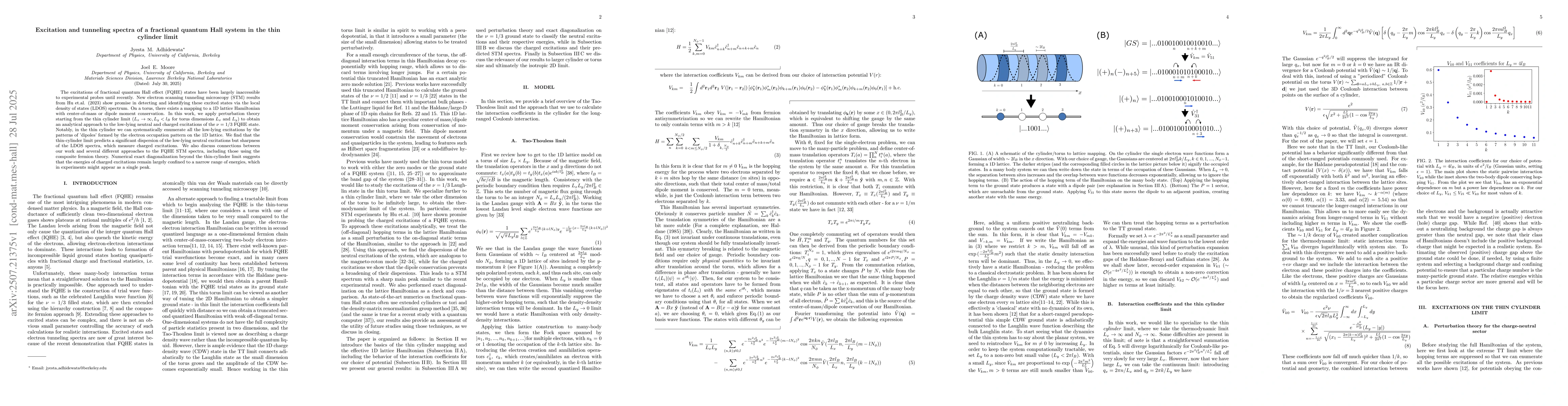 Thumbnail for Excitation and tunneling spectra of a fractional quantum Hall system in
  the thin cylinder limit