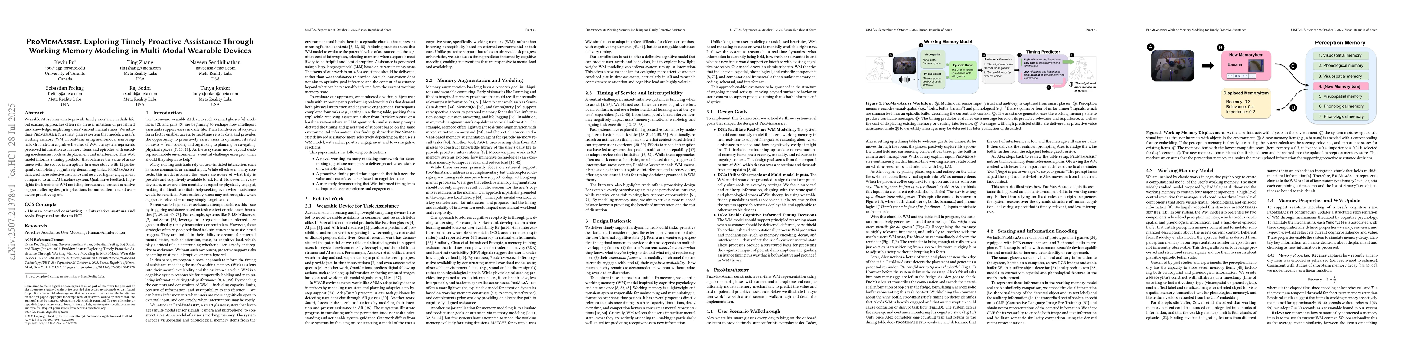Thumbnail for ProMemAssist: Exploring Timely Proactive Assistance Through Working
  Memory Modeling in Multi-Modal Wearable Devices