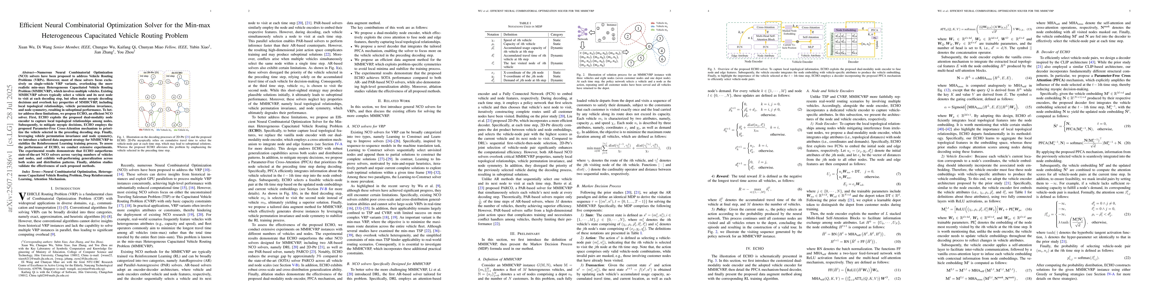 Thumbnail for Efficient Neural Combinatorial Optimization Solver for the Min-max
  Heterogeneous Capacitated Vehicle Routing Problem