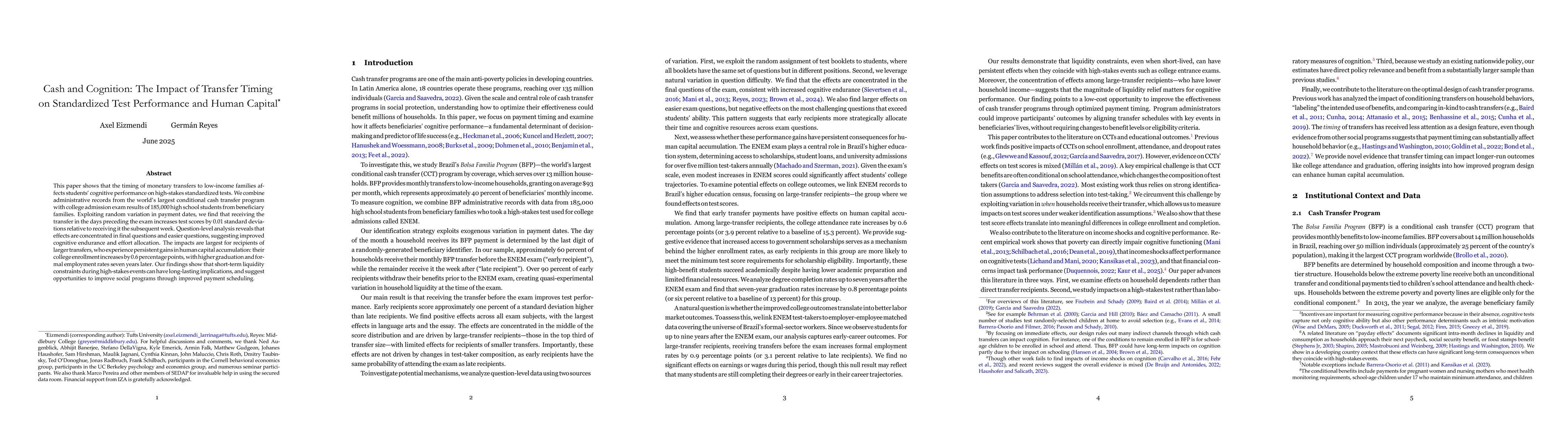 Thumbnail for Cash and Cognition: The Impact of Transfer Timing on Standardized Test
  Performance and Human Capital