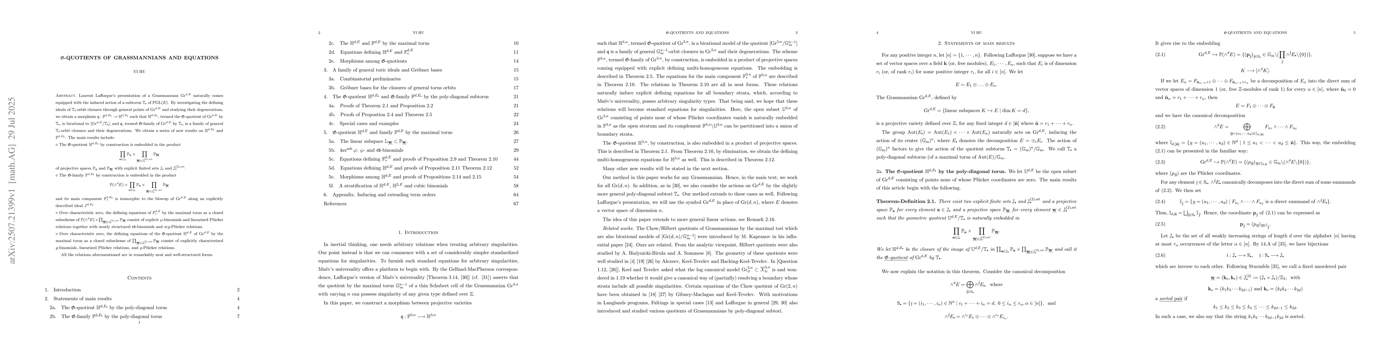 Thumbnail for $\mathfrak{G}$-Quotients of Grassmannians and Equations