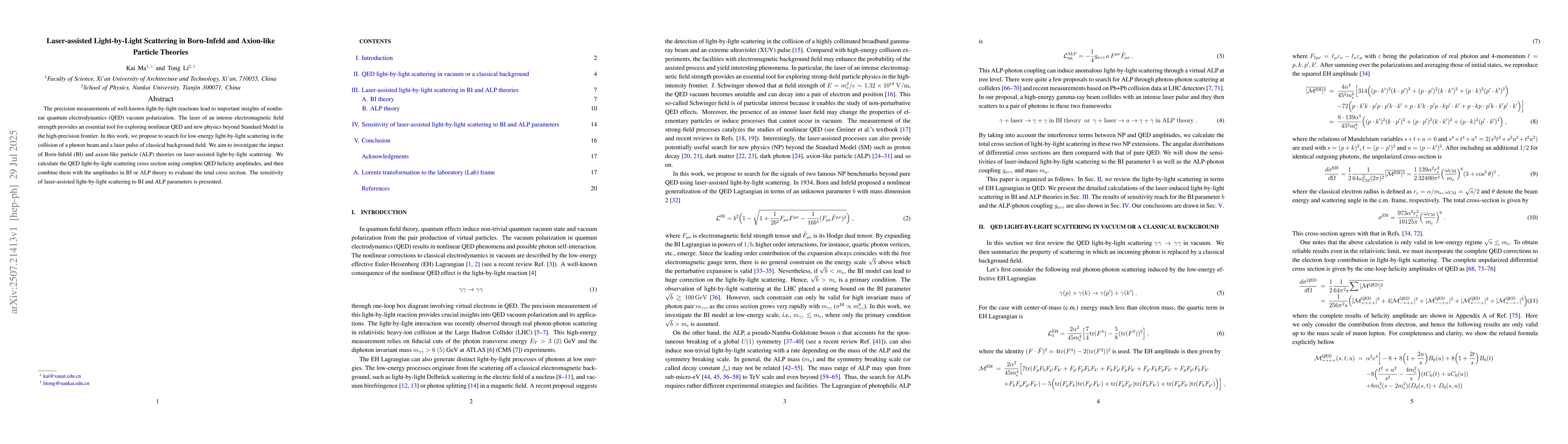 Thumbnail for Laser-assisted Light-by-Light Scattering in Born-Infeld and Axion-like
  Particle Theories