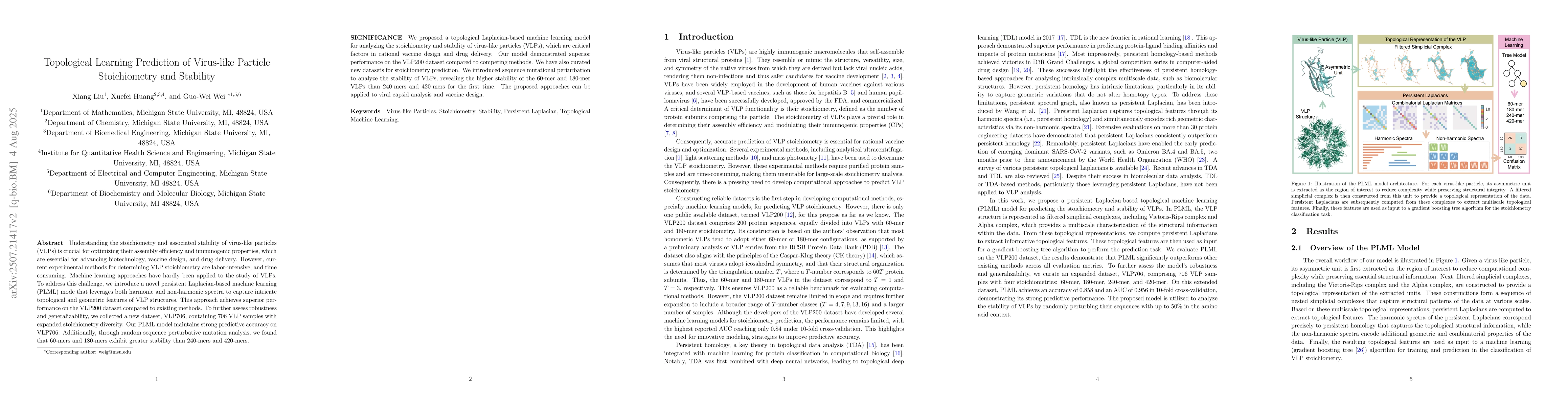 Thumbnail for Machine-Learning Prediction of Virus-like Particle Stoichiometry and
  Stability using Persistent Topological Laplacians