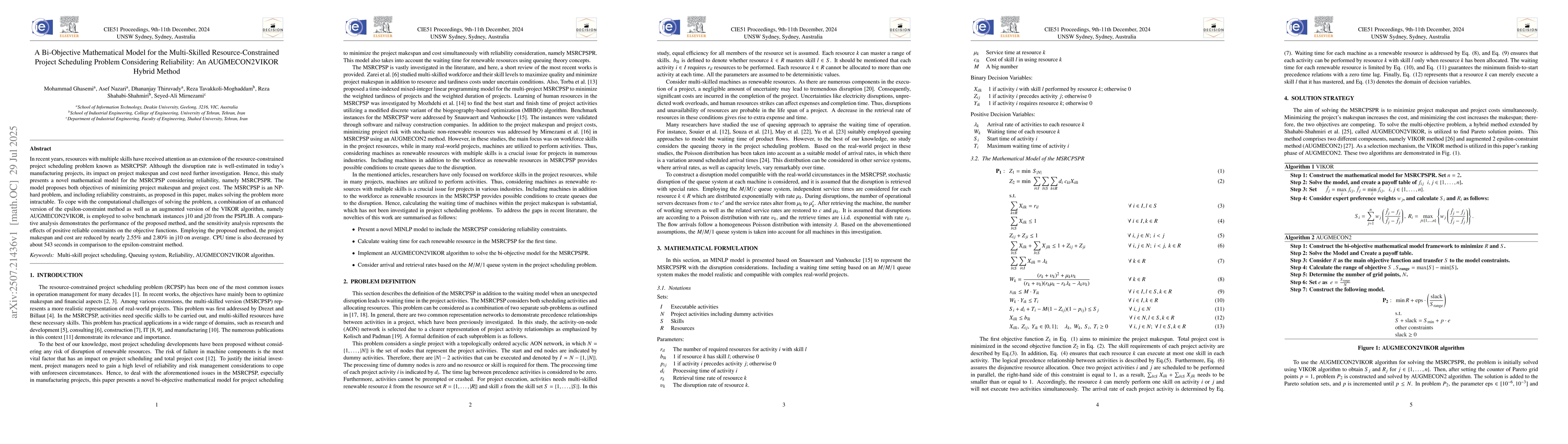 Thumbnail for A Bi-Objective Mathematical Model for the Multi-Skilled
  Resource-Constrained Project Scheduling Problem Considering Reliability: An
  AUGMECON2VIKOR Hybrid Method