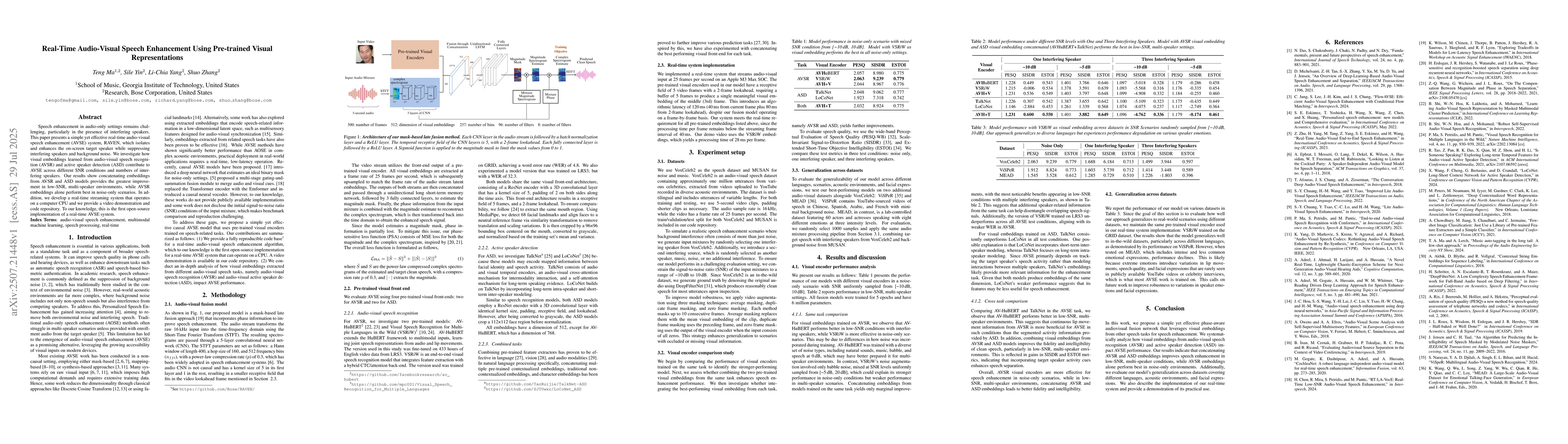 Thumbnail for Real-Time Audio-Visual Speech Enhancement Using Pre-trained Visual
  Representations