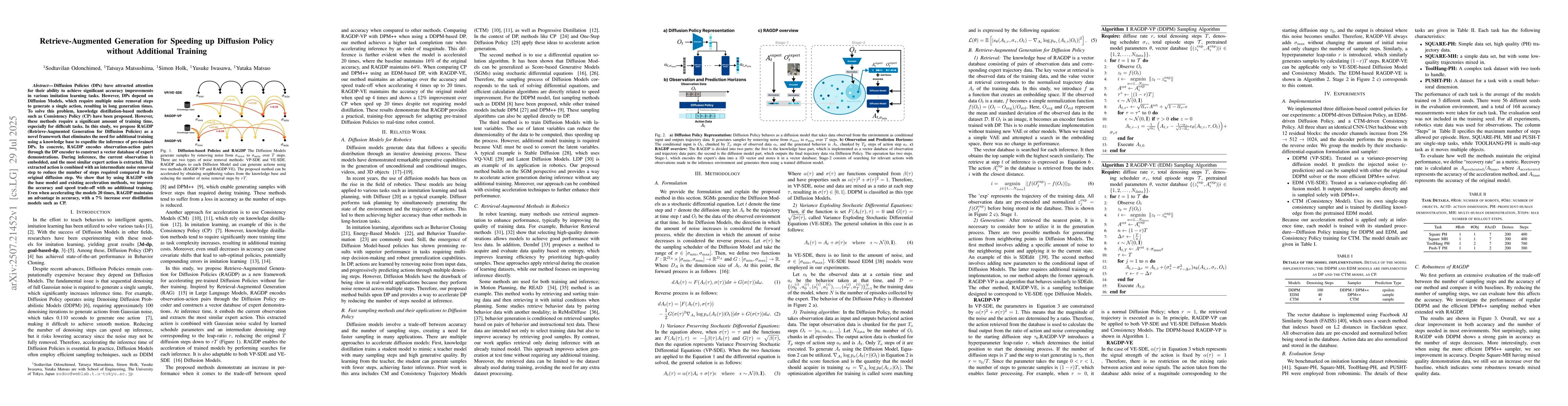 Thumbnail for Retrieve-Augmented Generation for Speeding up Diffusion Policy without
  Additional Training