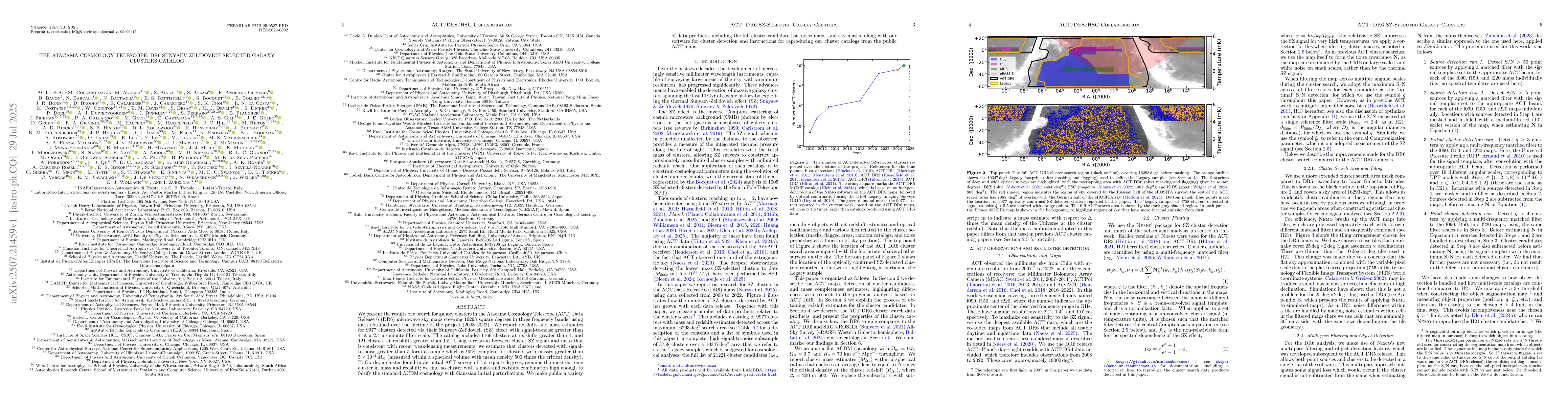 Thumbnail for The Atacama Cosmology Telescope: DR6 Sunyaev-Zel'dovich Selected Galaxy
  Clusters Catalog