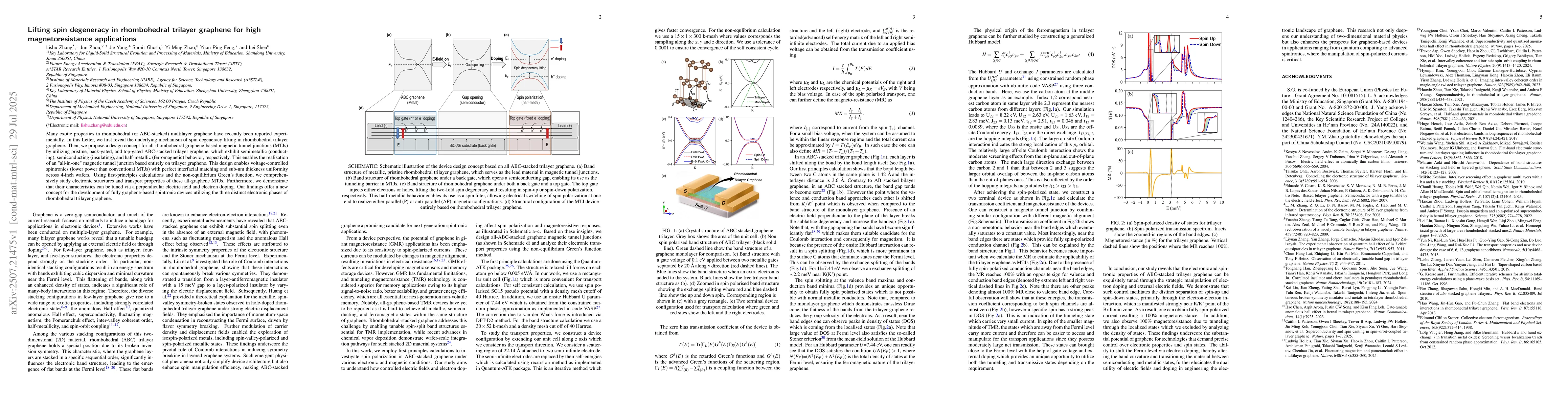 Thumbnail for Lifting spin degeneracy in rhombohedral trilayer graphene for high
  magnetoresistance applications