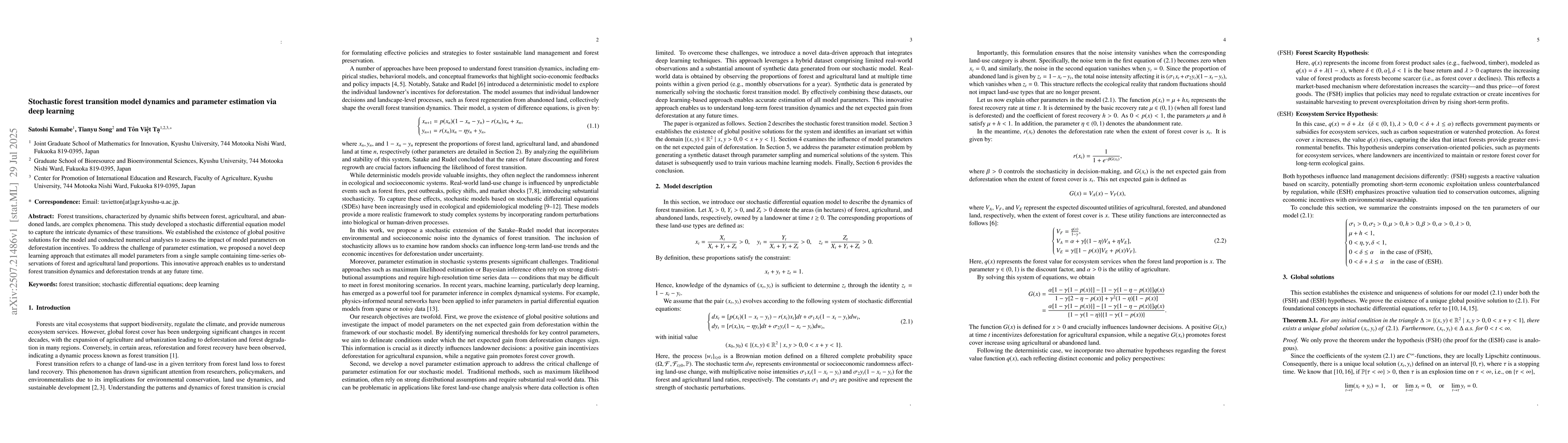 Thumbnail for Stochastic forest transition model dynamics and parameter estimation via
  deep learning