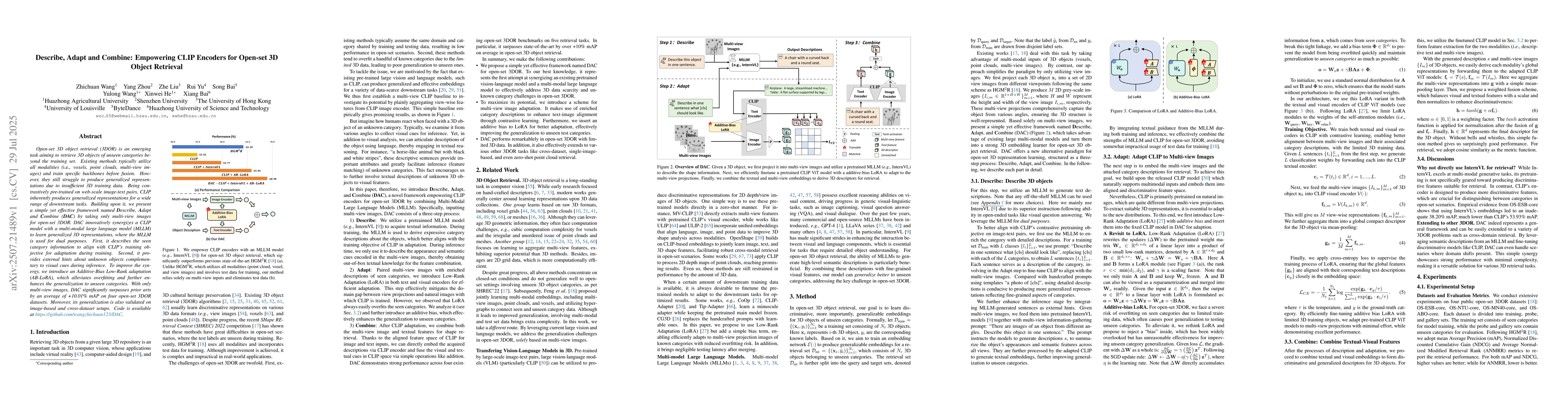 Thumbnail for Describe, Adapt and Combine: Empowering CLIP Encoders for Open-set 3D
  Object Retrieval