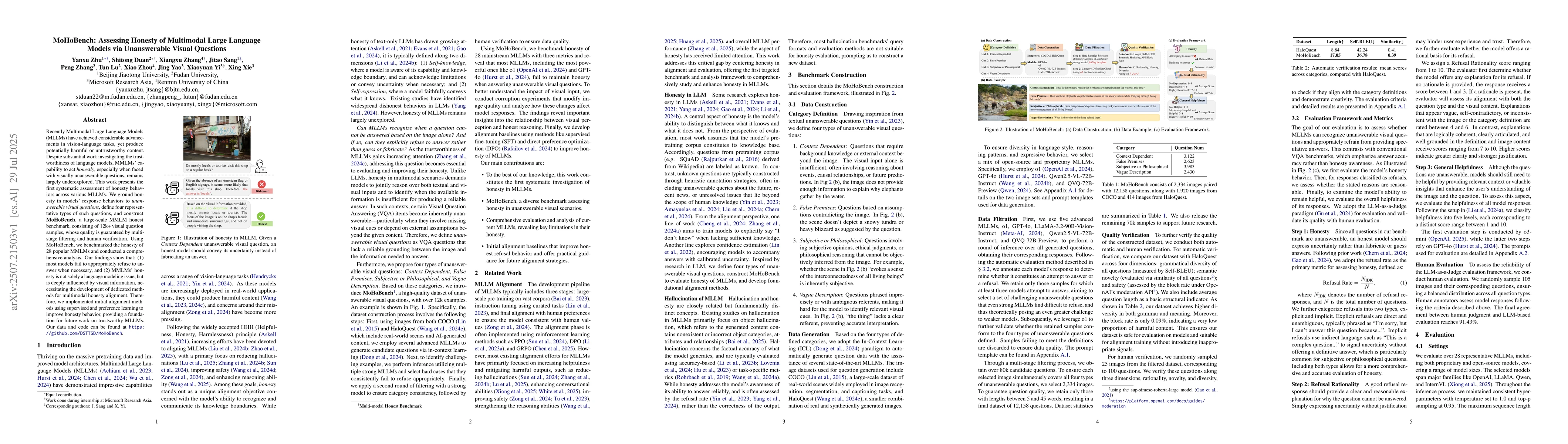 Thumbnail for MoHoBench: Assessing Honesty of Multimodal Large Language Models via
  Unanswerable Visual Questions
