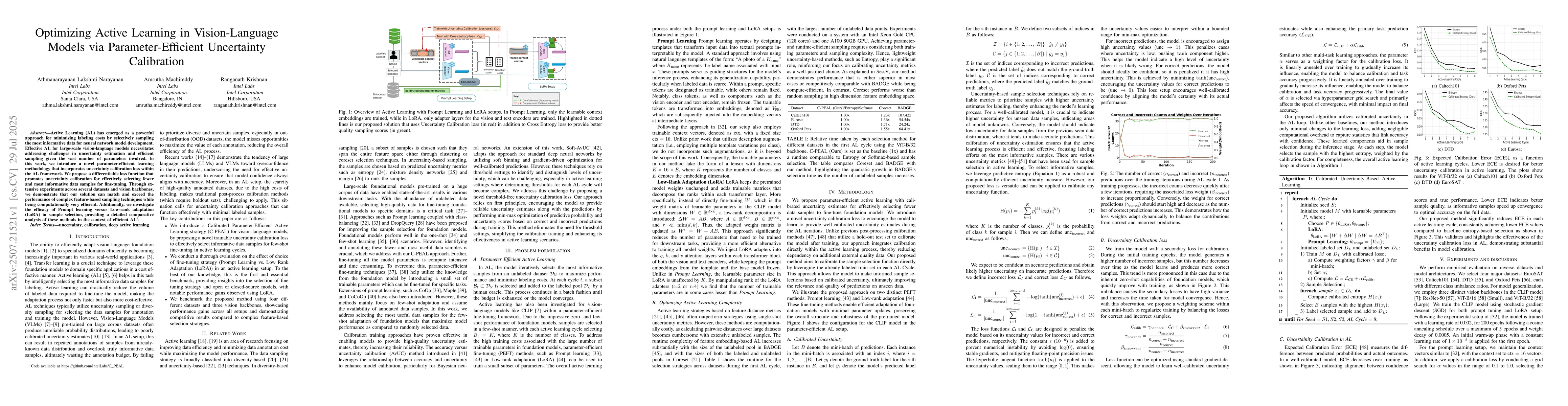 Thumbnail for Optimizing Active Learning in Vision-Language Models via
  Parameter-Efficient Uncertainty Calibration