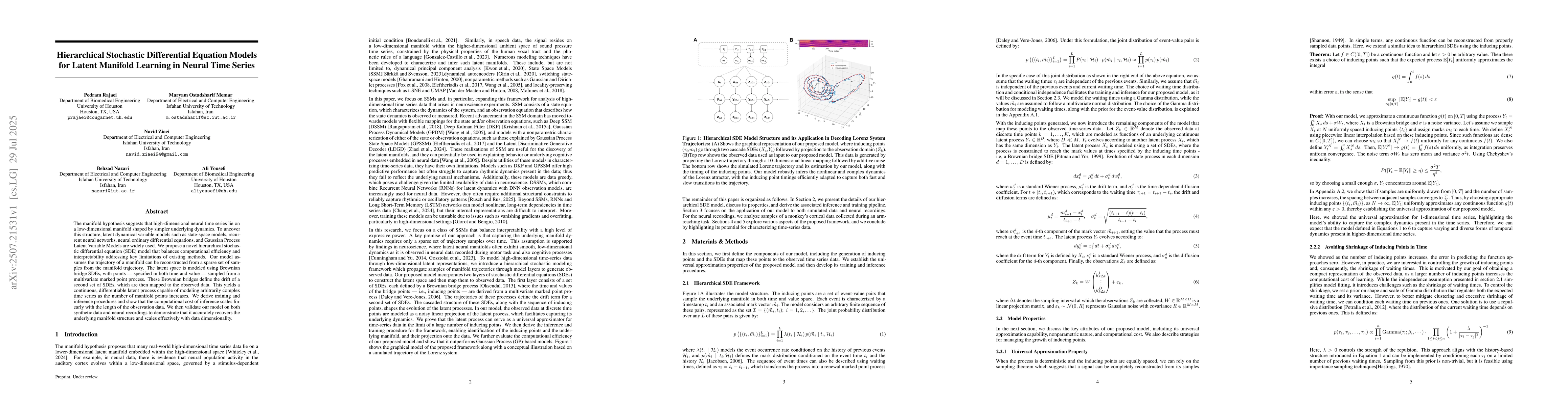 Thumbnail for Hierarchical Stochastic Differential Equation Models for Latent Manifold
  Learning in Neural Time Series
