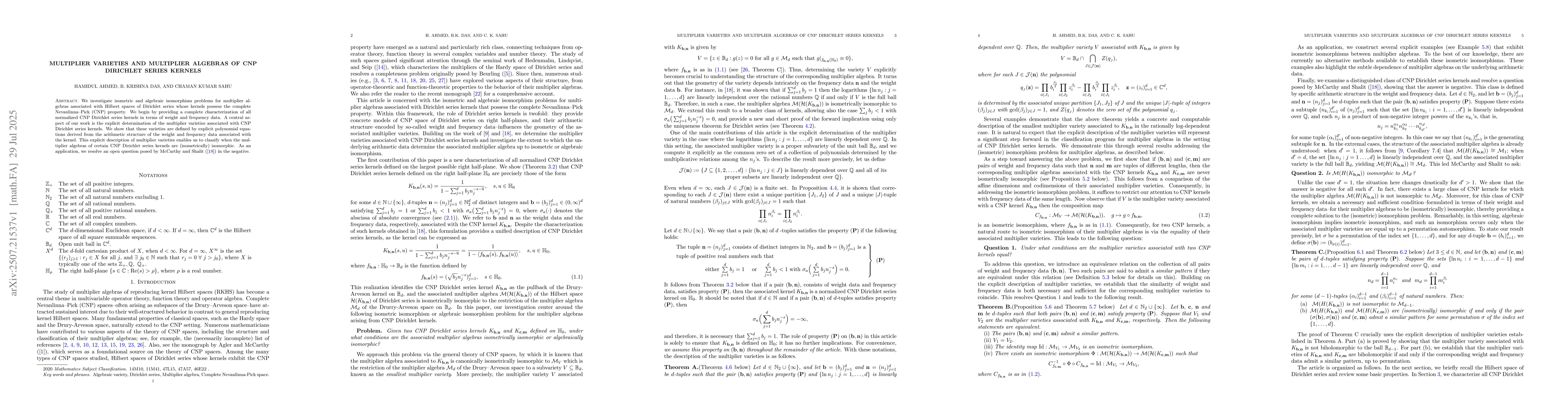 Thumbnail for Multiplier varieties and multiplier algebras of CNP Dirichlet series
  kernels