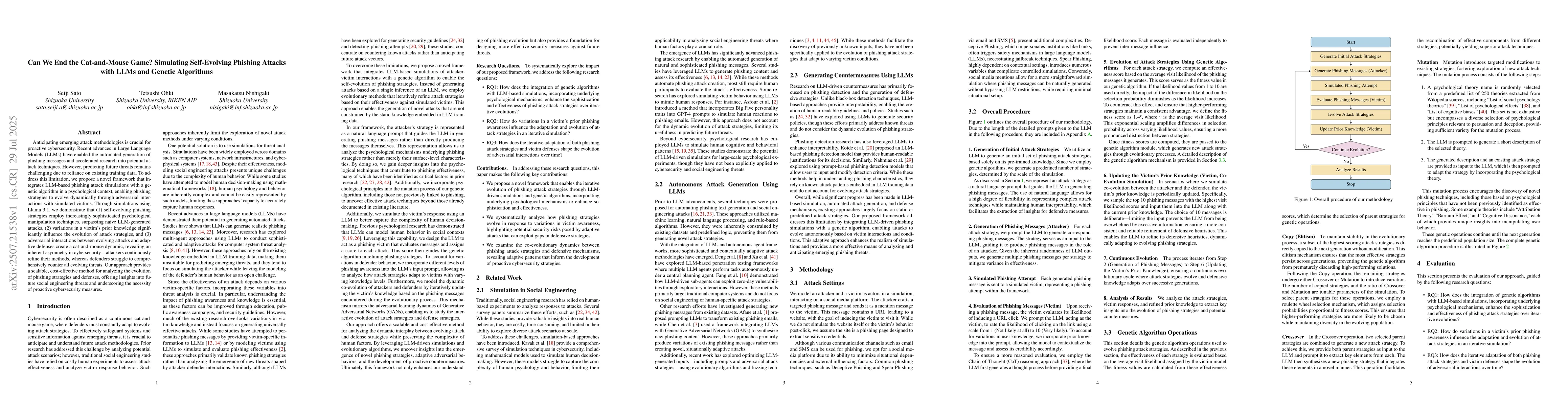 Thumbnail for Can We End the Cat-and-Mouse Game? Simulating Self-Evolving Phishing
  Attacks with LLMs and Genetic Algorithms
