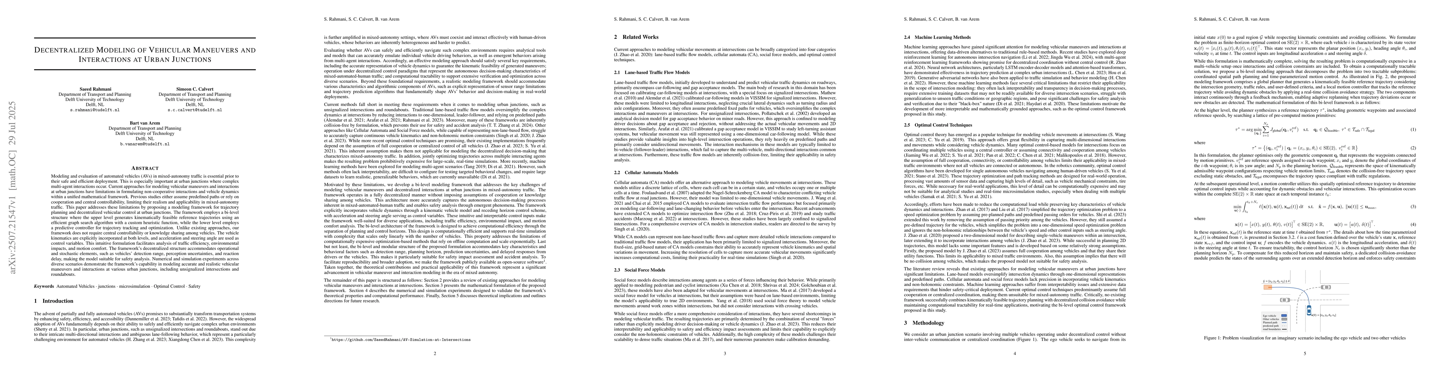 Thumbnail for Decentralized Modeling of Vehicular Maneuvers and Interactions at Urban
  Junctions