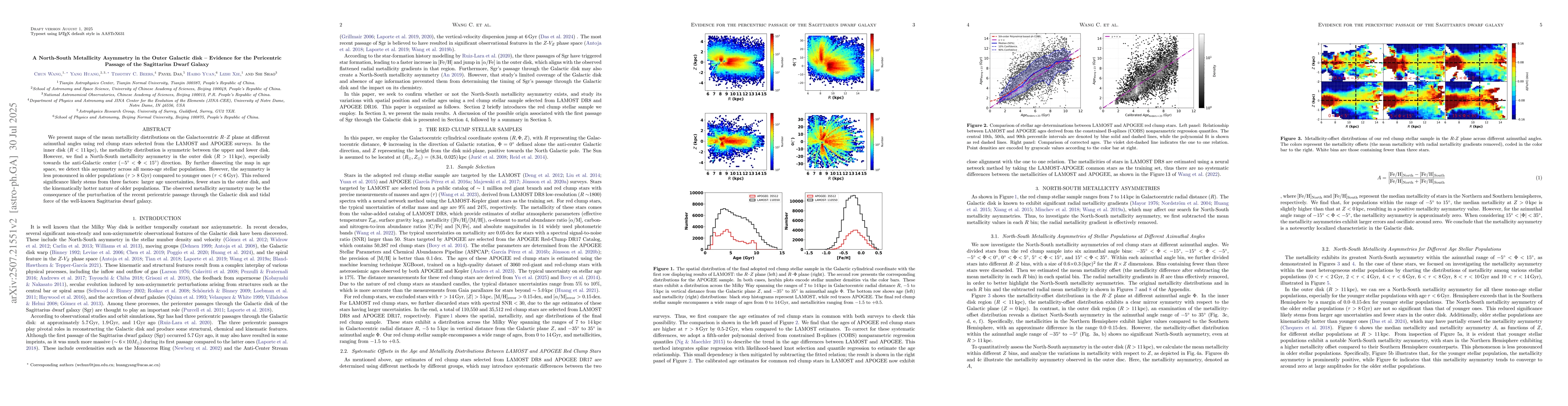 Thumbnail for A North-South Metallicity Asymmetry in the Outer Galactic disk --
  Evidence for the Pericentric Passage of the Sagittarius Dwarf Galaxy