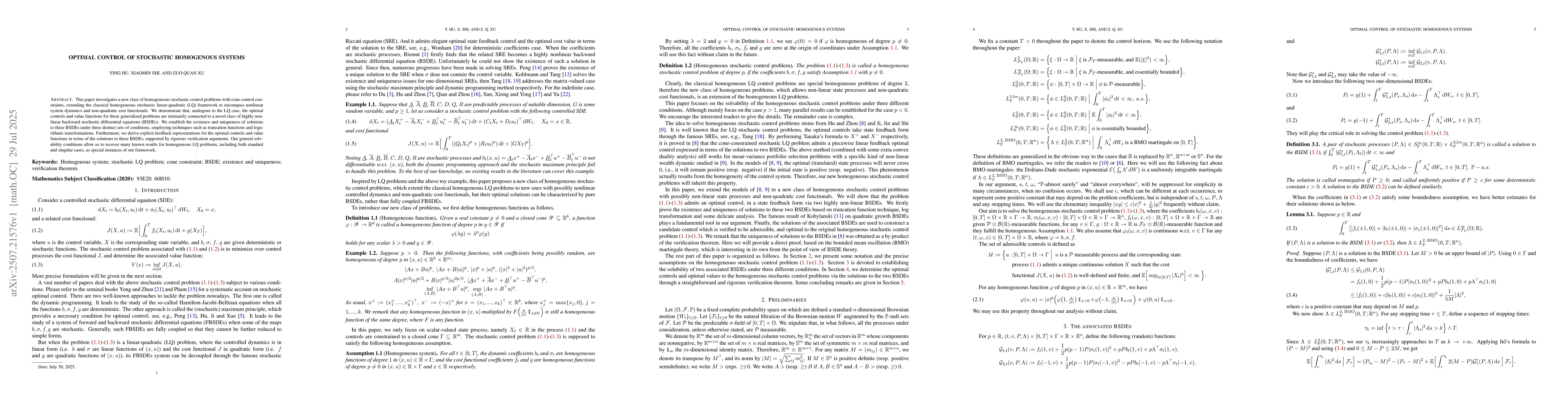Thumbnail for Optimal control of stochastic homogenous systems