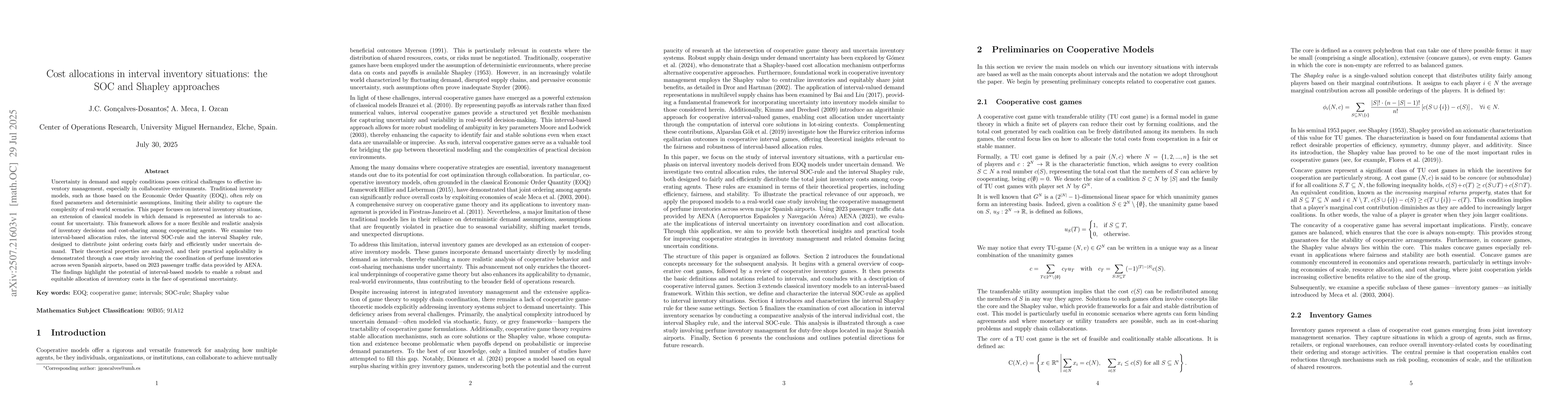 Thumbnail for Cost allocations in interval inventory situations: the SOC and Shapley
  approaches