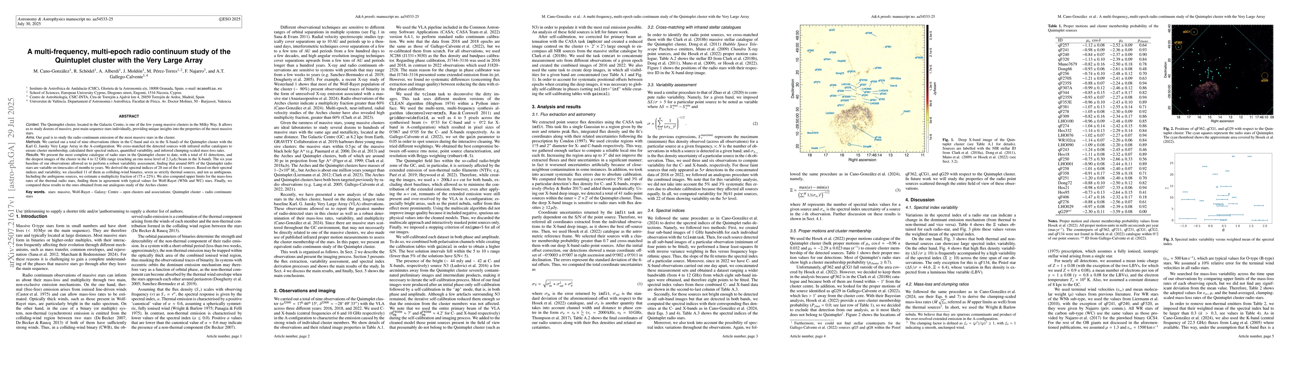 Thumbnail for A multi-frequency, multi-epoch radio continuum study of the Quintuplet
  cluster with the Very Large Array